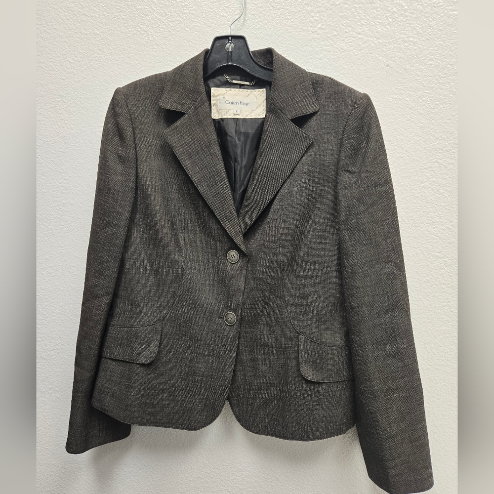 Calvin Klein Brown Tweed Blazer – Women’s Size 10 – Tailored Classic